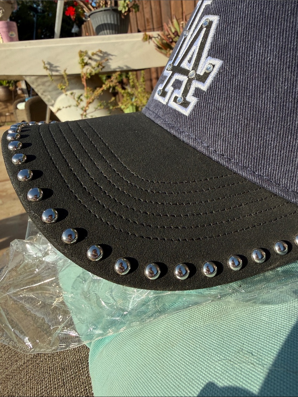 New 1 of a kind custom New Era Los Angeles Dodgers Navy/ Blk Studded stones Cap - Picture 8 of 16